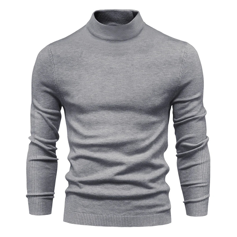 Men's Soft Mid Neck Pullover Casual Solid Colour Winter Warm Men's Sweater High Quality Pullover For Men