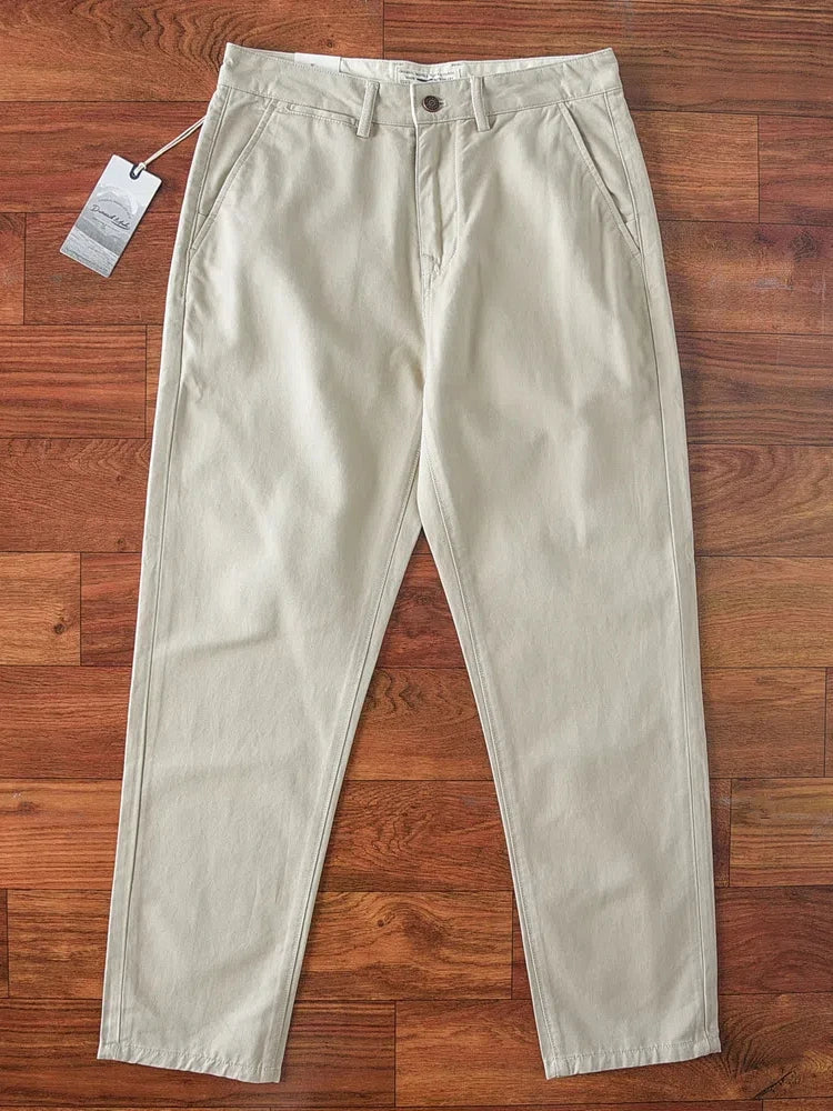 2024 Lente en herfst Nieuwe Amerikaanse retro zwaargewicht geweven keper casual broek Heren eenvoudige 100% katoenen gewassen rechte broek