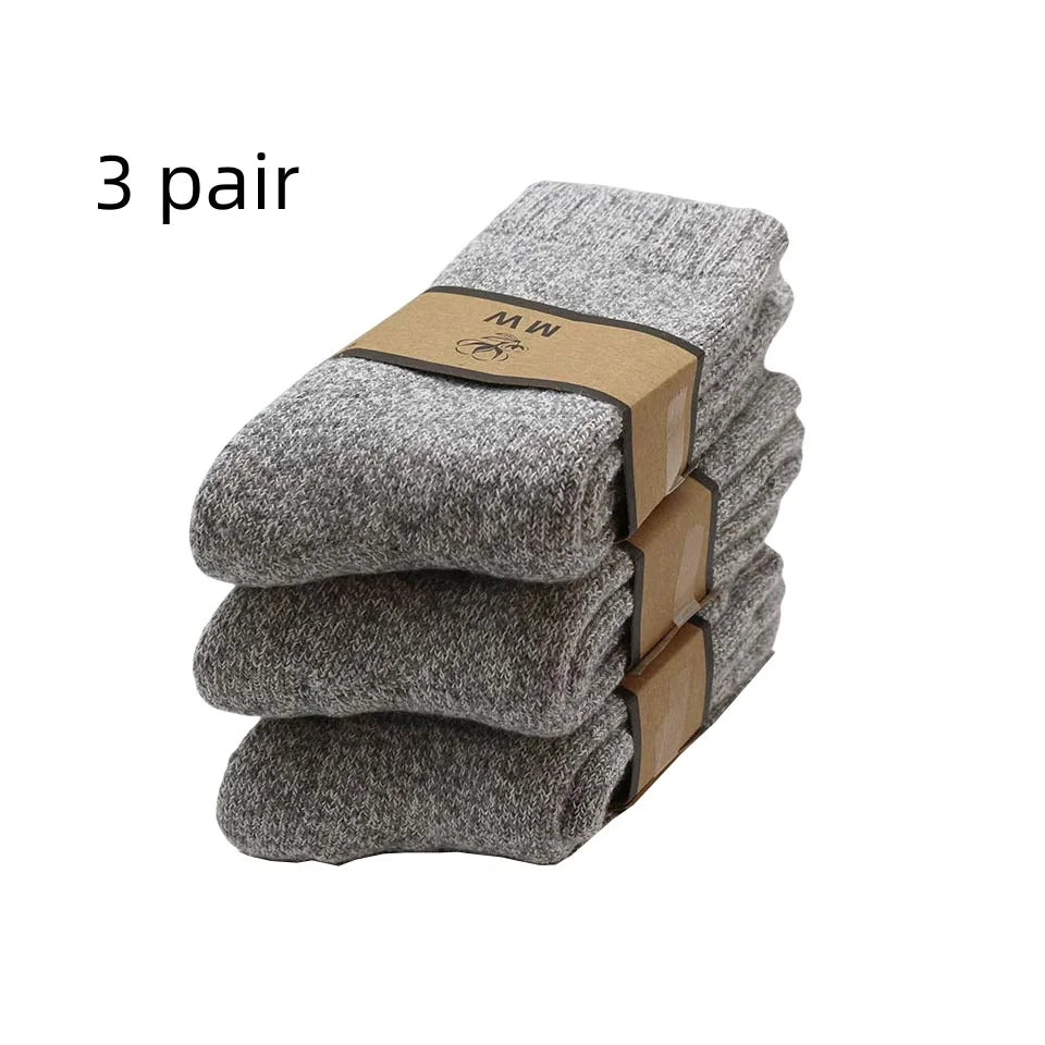 3/5 Pair Winter Men's Merino Wool Socks Super Thick Warm High Quality Harajuku Retro Snow Casual Anti-Freeze Cashmere Socks For Men