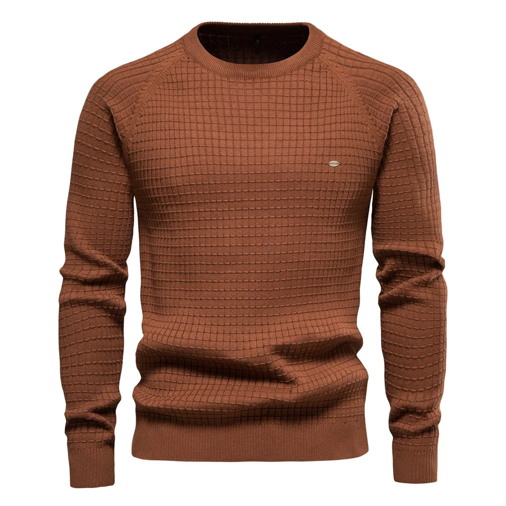 Men's 100% Cotton Sweaters Solid Colour O-neck High Quality Mesh Pullovers Male Winter Autumn Basic Sweaters