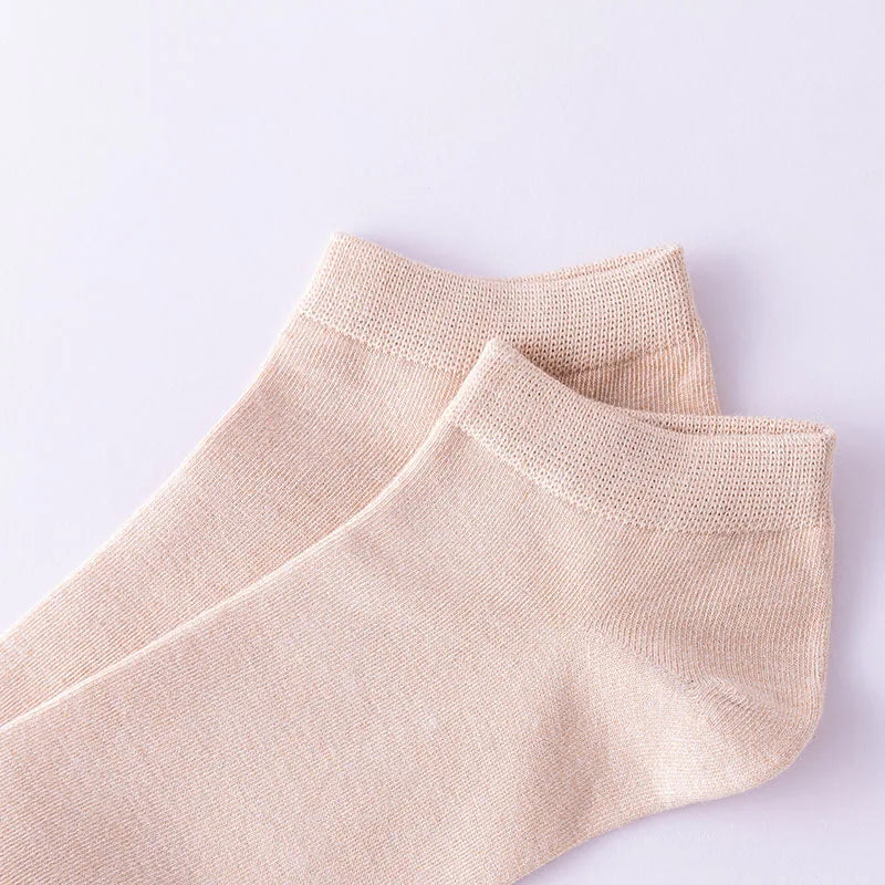 5 Pair Women's Ankle Bamboo Fibre Socks Solid Colour Summer Breathable Casual Short Socks High Quality Woman Boat Socks Set