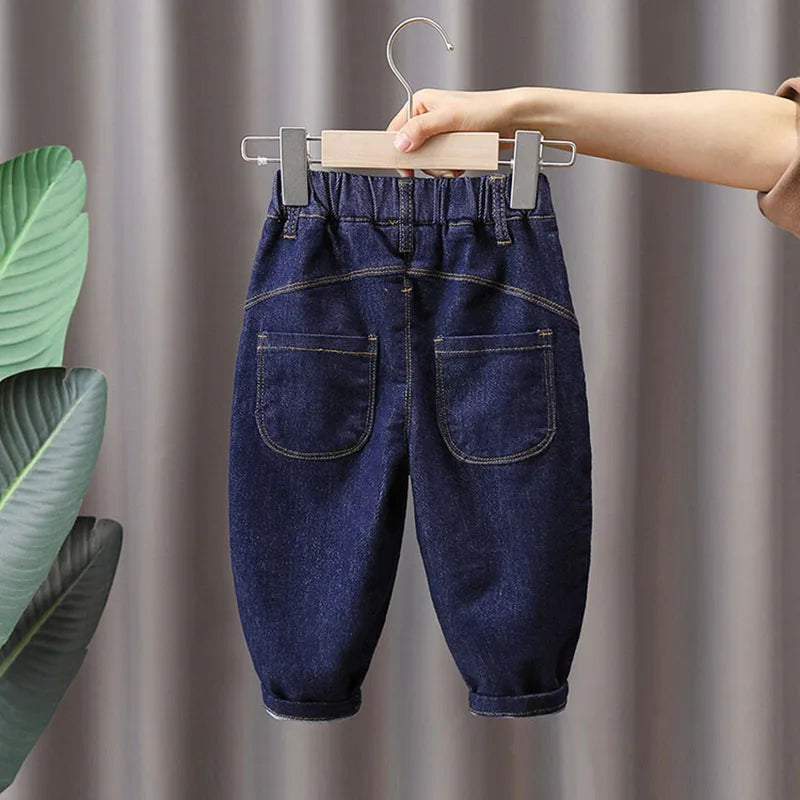 New Spring Kids Jeans Children Cute Solid Colour Denim Blue Pants Girls Loose Thin Style Harem Pant 1-7 Years Girls