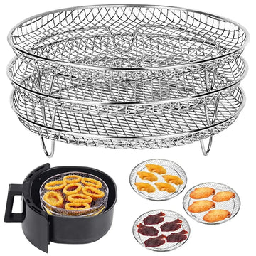 Air Fryer Rack, Set of 3, Stackable Multi-Layer Stainless Steel Dehydrator Rack, Air Fryer Accessories Oven Steamer Basket