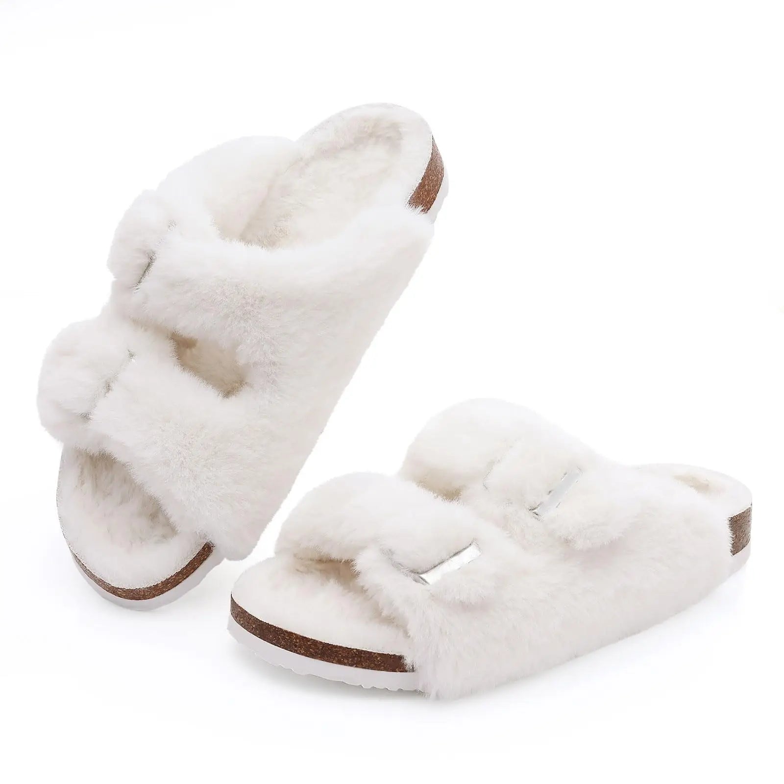 Women's Winter Warm Leisure Slippers Non-Slip Outdoor Slides Cork Insole Cosy Slip-On With Arch Support Suitable As Ladies' Sandals
