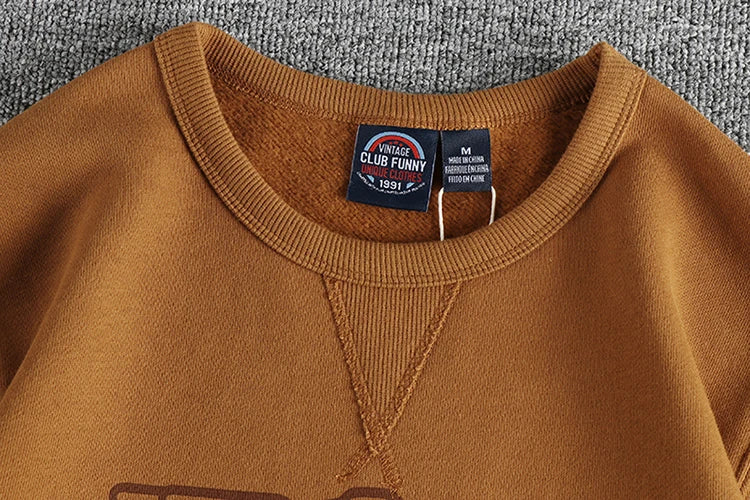 Winter American Retro 420g Thick Velvet Indian Elemet Printed Sweatshirts Men's Simple Washed Youth Casual Pullover Sportwear