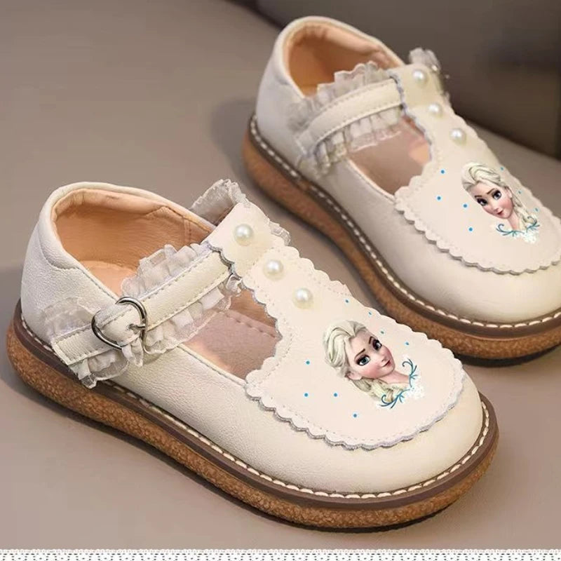 Disney Frozen Princess Girls Leather Casual Shoes - Spring Toddler Soft Sole Anti-Slip Walking & Play Footwear (Lolita Style)