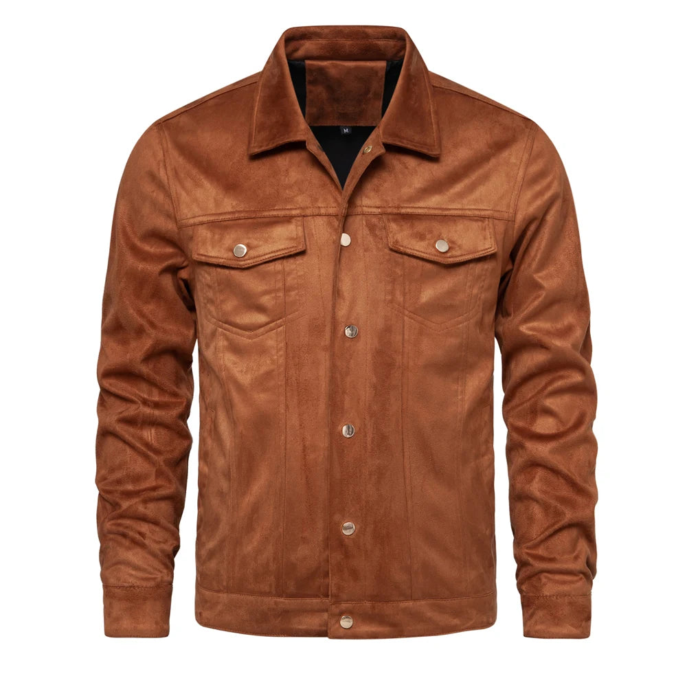 2023 Nieuwe herfst-winter suède leren jas herenmode luxe casual omslagkraag herenjas