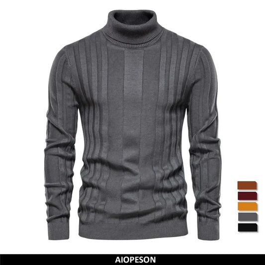 Men's Slim Fit Pullovers Turtleneck Casual Basic Solid Colour Warm Striped Sweater Male Winter Fashion Sweaters