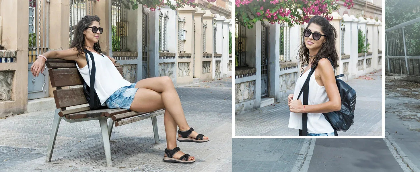 Women's Sandals Summer Beach Flats Adjustable Ankle Strap For Swollen And Flat Feet With Arch Support Open Toe Orthotic