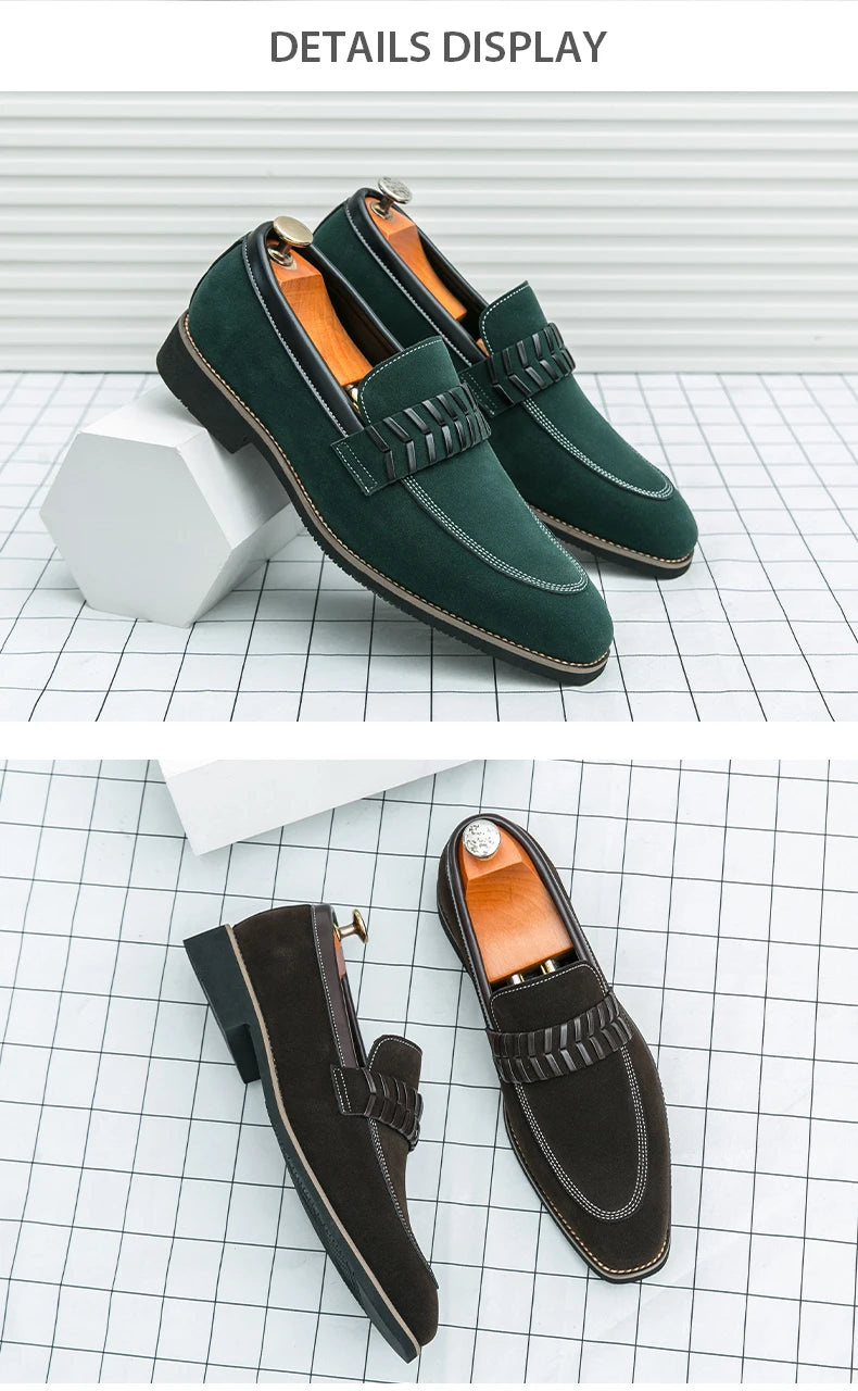 Formal Dress Oxford Shoes Men Green Suede Leather Male Business Formal Suit Shoes Over Size 38-48 Adult Leisure Walking Shoes