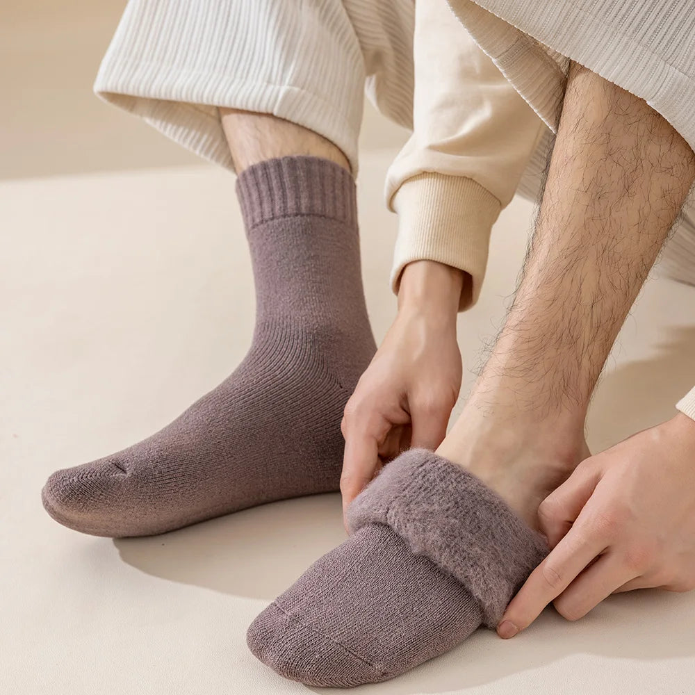 5 Pairs Men's Merino Wool Socks Winter Thickened Warm Cashmere Socks Fashion Solid Colour Terry Socks