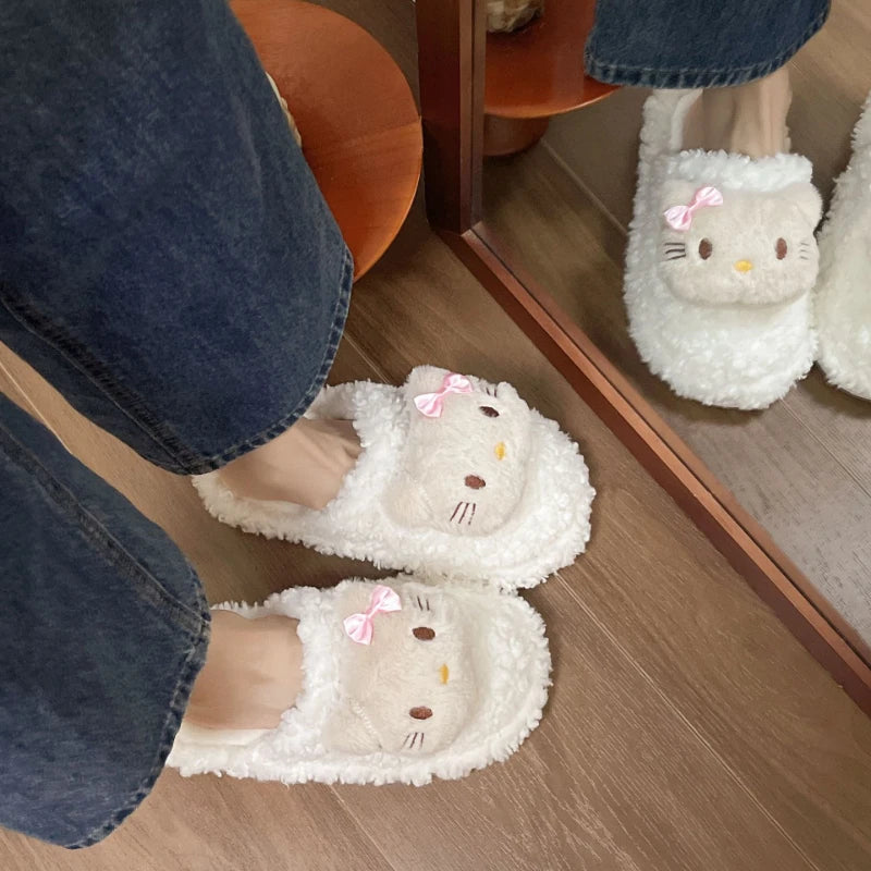 Kids' Slippers House Shoes Cartoon Hello Kitty Winter Shoes Warm Soft Bottom Anti-Slip Shoes For Girls Size 36-41