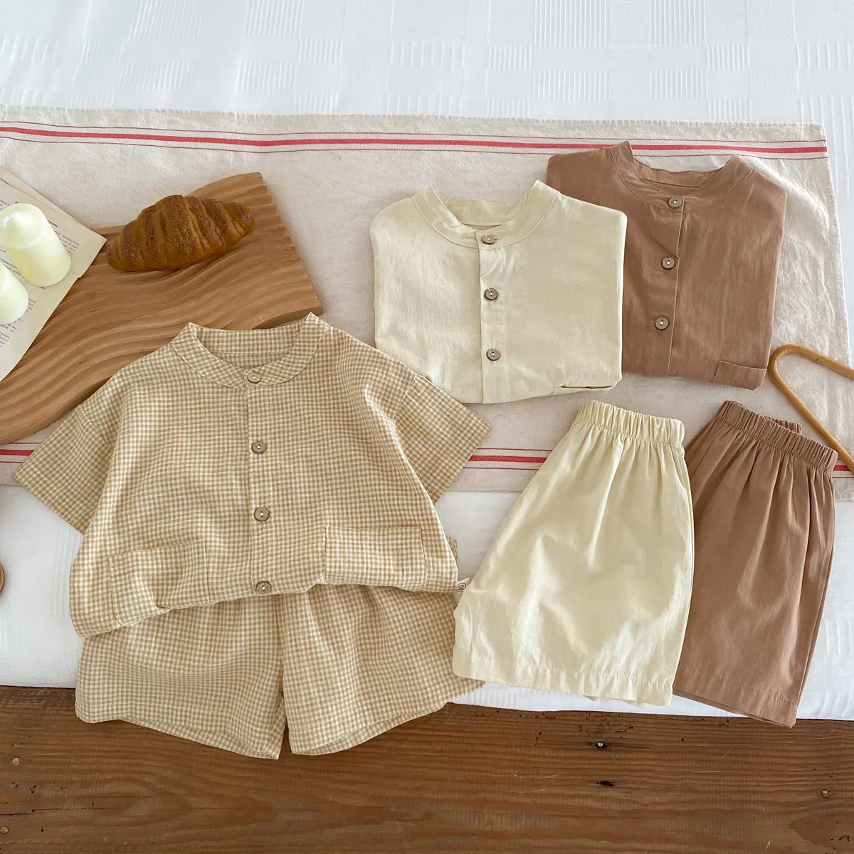 Summer Thin Short Sleeve T-shirt and Shorts Set Small Stand Collar Cool Toddler Boys Baby Girls 2PCS Casual Beach Suits 1-5Y Unisex