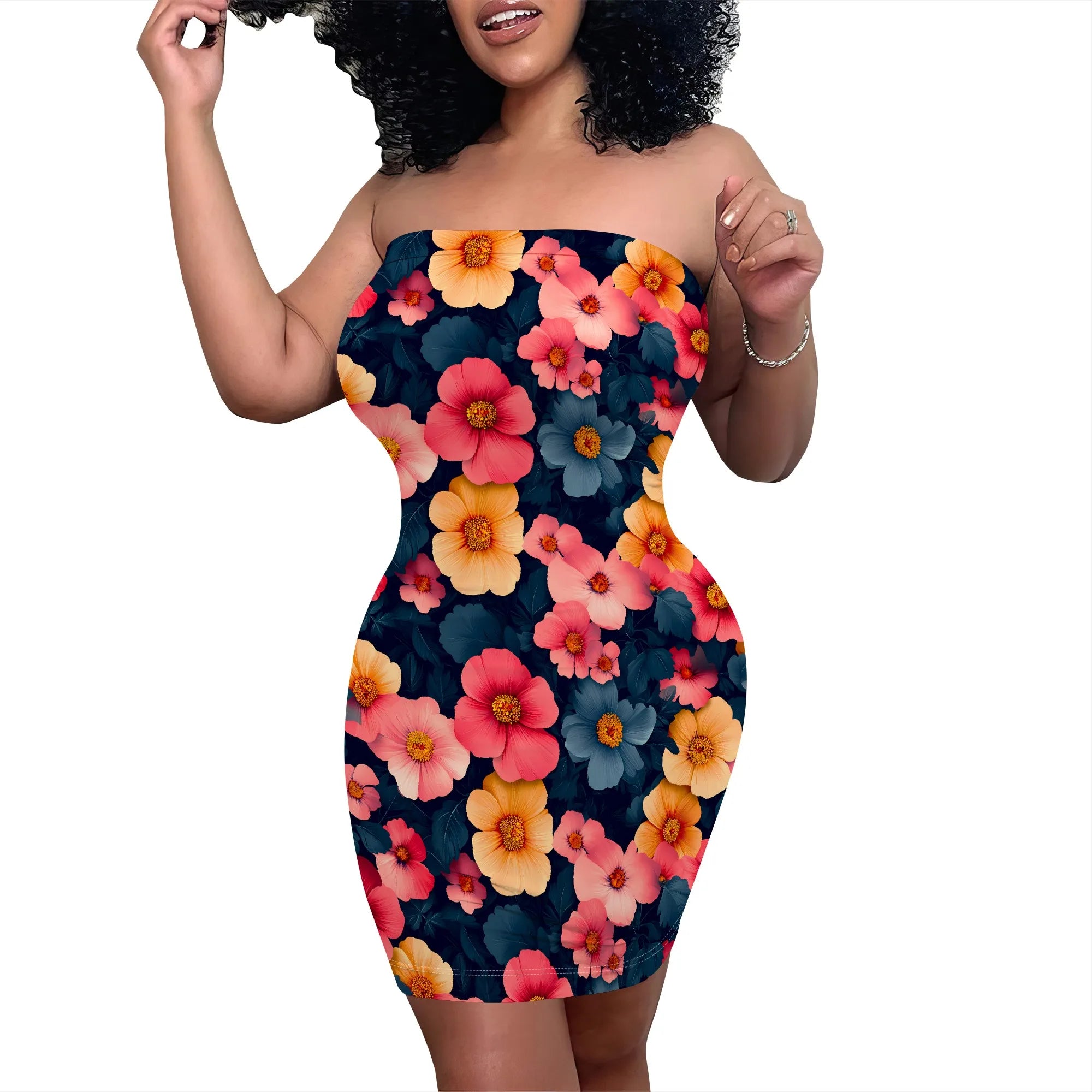 Women's Summer Casual Tube Top Sexy Strapless Bodycon Midi Drees Club Party Dresses