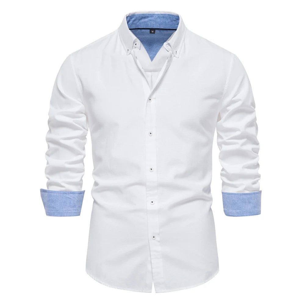 2023 New Autumn Cotton Men's Oxford Shirt Long Sleeve Button Down Social Business Casual Shirts for Men