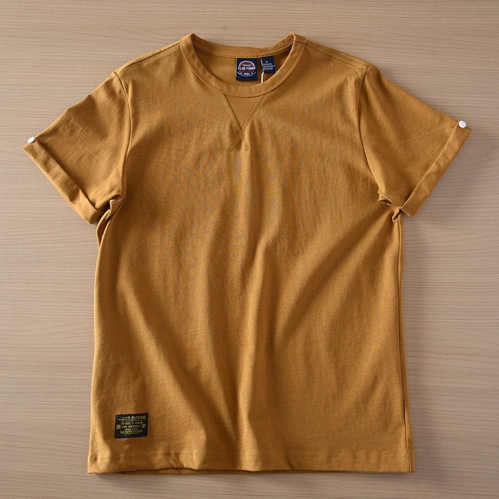 2025 Zomer Nieuw Amerikaans Retro Korte Mouw O-hals Effen Kleur T-shirt Heren Eenvoudige Mode 100% Katoen Gewassen Casual Jeugd Tops