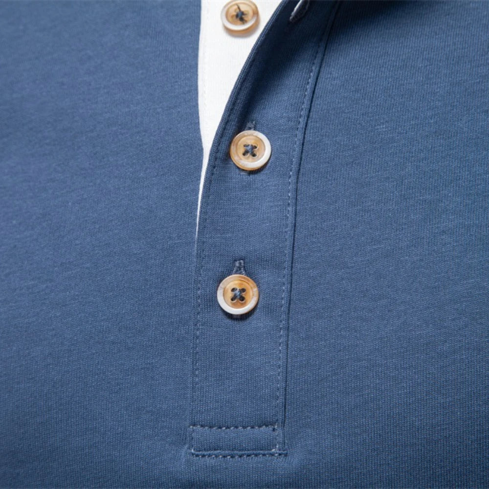 Men's Long Sleeve Fashion High Quality Cotton T-Shirt With Button Collar Basic Male T-Shirt