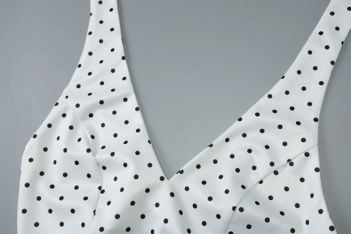 Polka Dot Printed Halter Dress Women's Sexy V neck Backless Mini Dress High Waist Bodycon Summer Fashion Vacation Dress