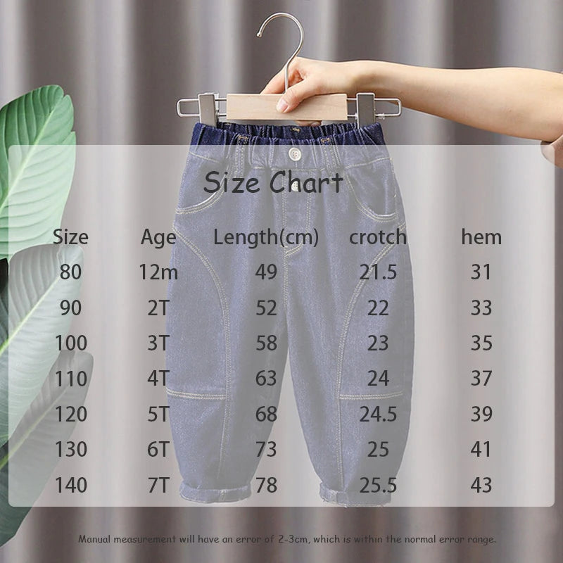 New Spring Kids Jeans Children Cute Solid Colour Denim Blue Pants Girls Loose Thin Style Harem Pant 1-7 Years Girls
