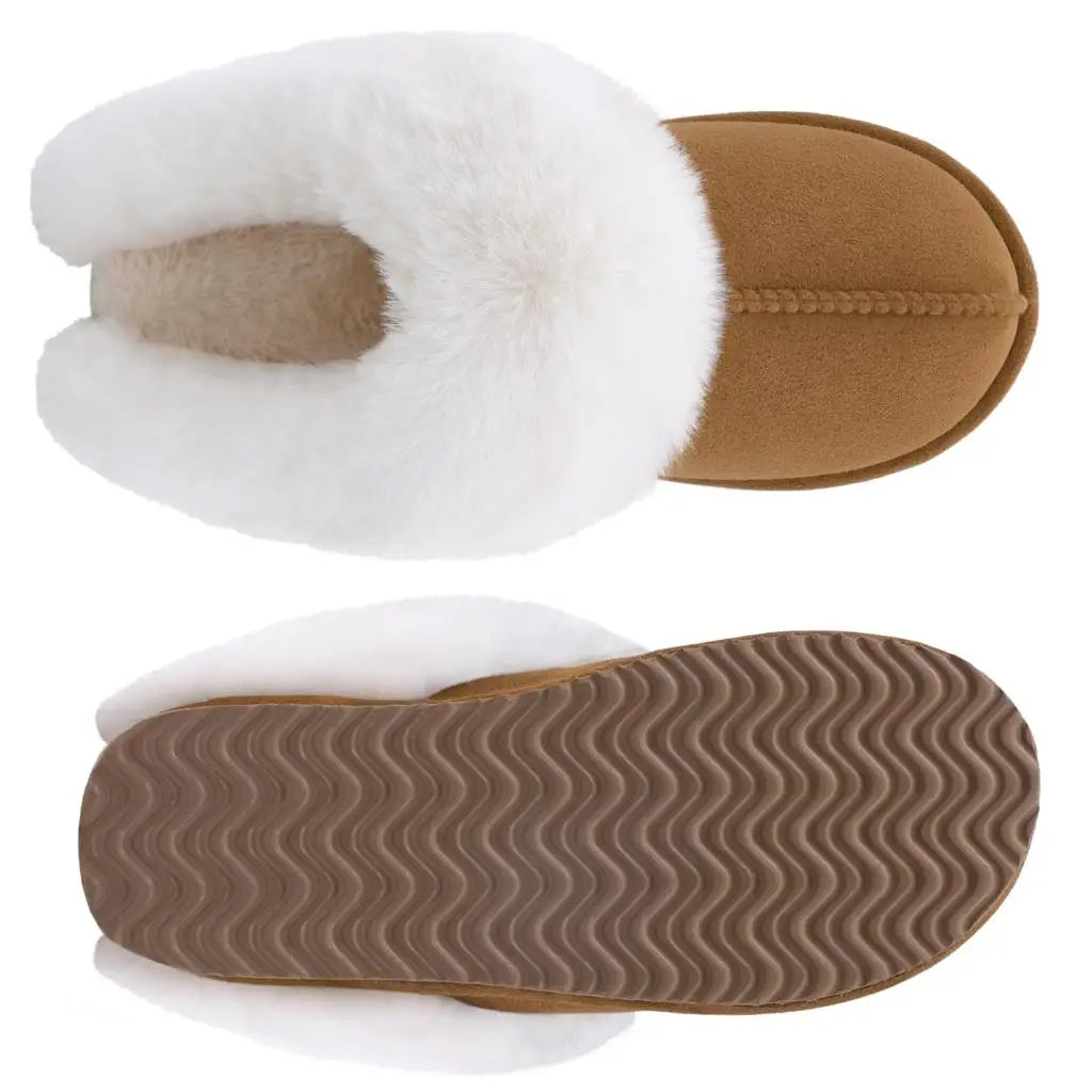 Women's Winter Warm Fluffy Faux Fur Suede Shoes For Indoor and Outdoor Use Fuzzy Slides Fur Slippers For Ladies