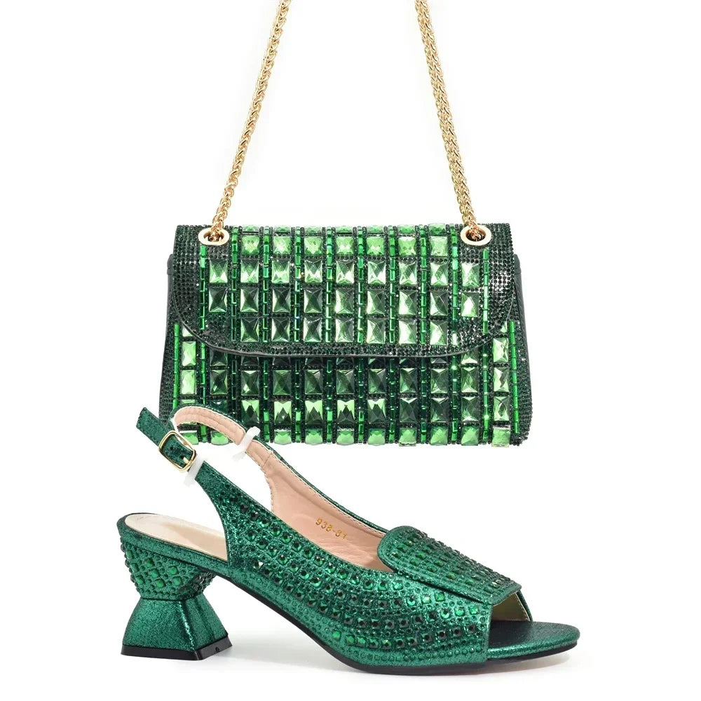 Italian Design Elegant Evening Shoes and Bag Set African Crystal Comfortable Shoes and Bag Commuter Women's Shoes