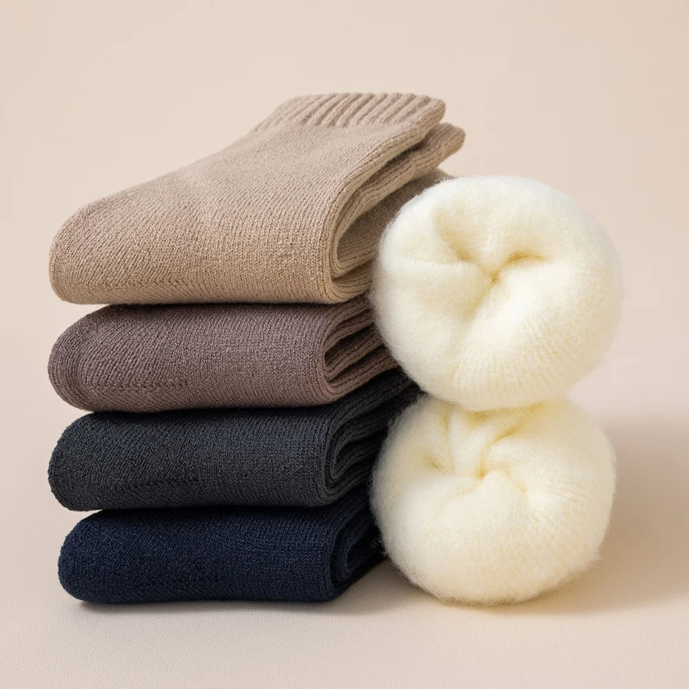 5 Pairs Men's Merino Wool Socks Winter Thickened Warm Cashmere Socks Fashion Solid Colour Terry Socks