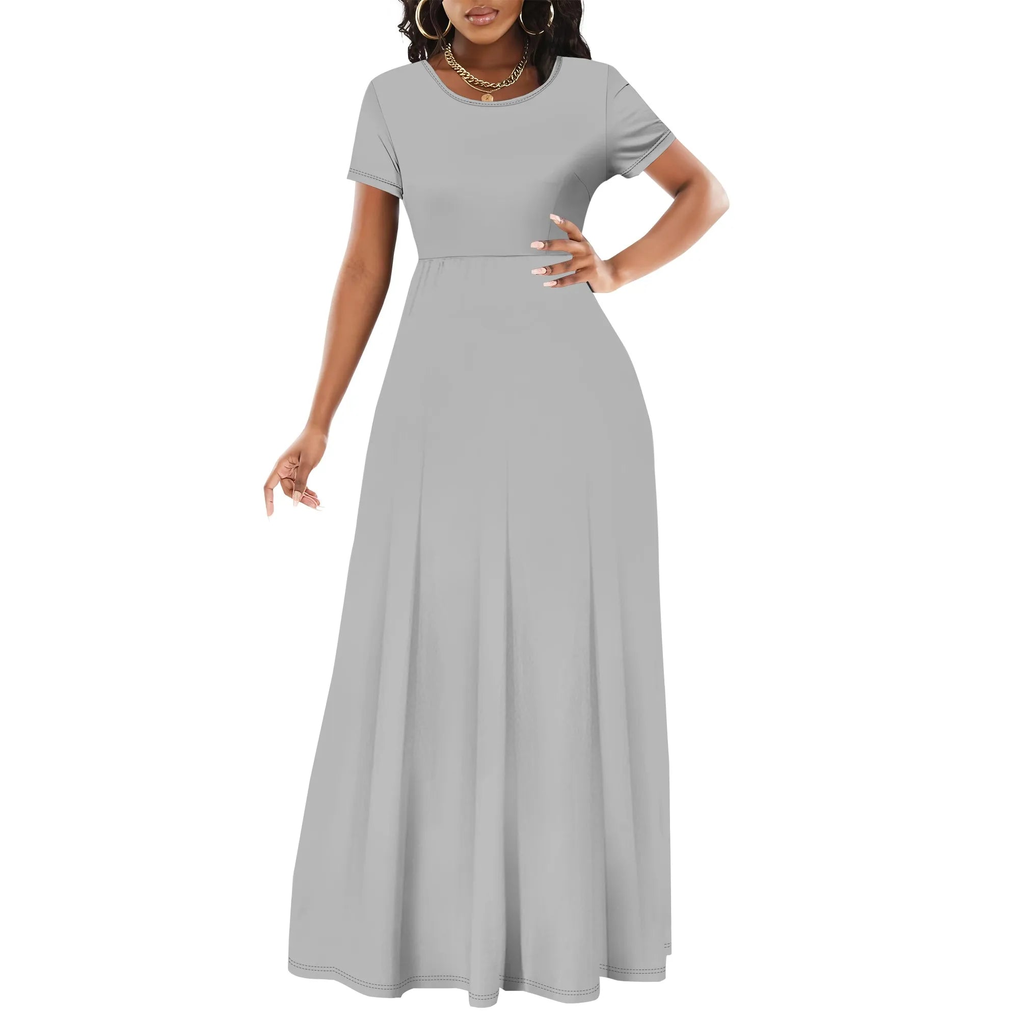 Women's Summer Short Sleeve A-Line Midi Dresses Casual T-Shirt Dresses Flowy Beach Sundress with Pockets