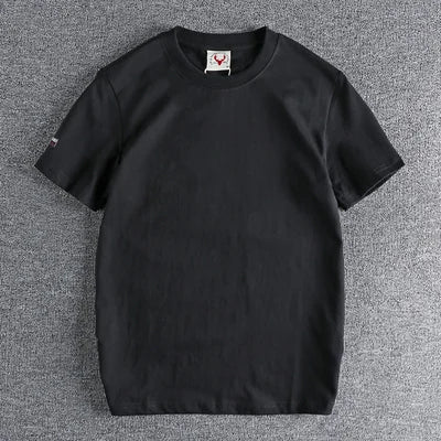 2022 Zomer Nieuw Amerikaans Retro T-shirt met korte mouwen en ronde hals, effen kleur, herenmode, eenvoudig, 100% katoen, gewassen, oude casual tops