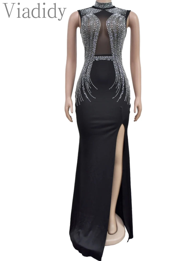 Sexy Rhinestone Shiny Floor Length Mermaid Party Dress