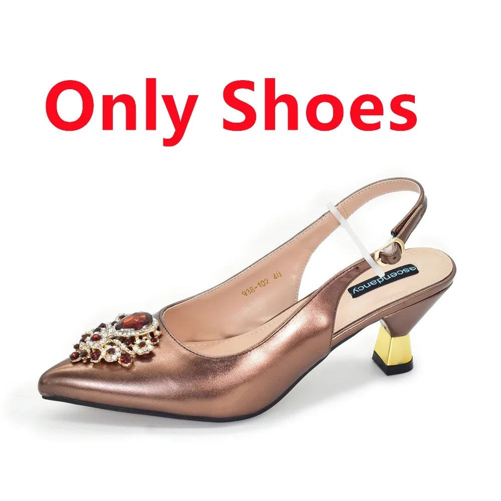 African Matching Shoes and Bags Set Decorated with Rhinestone for Ladies' Party