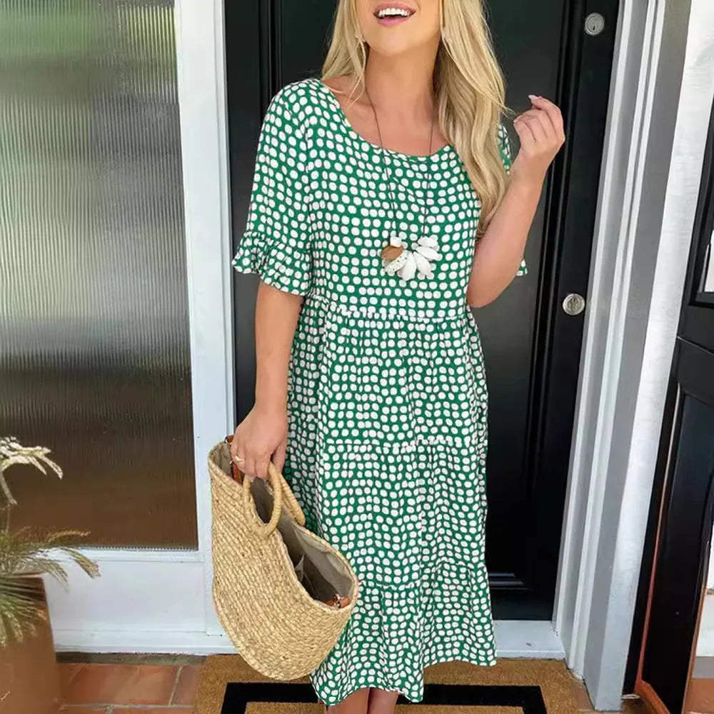 Europe And The United States New Fashion Women's Hot Summer Crew-neck Printed Short-sleeved Dress