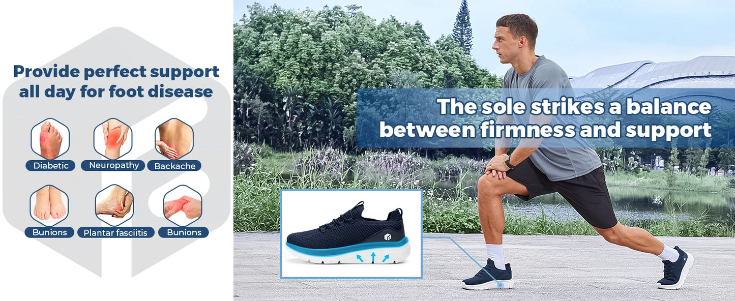 Men's Shoes Slip on Walking Sneakers Lightweight Wide Width for Flat Feet Plantar Fasciitis Heel Pain Relief