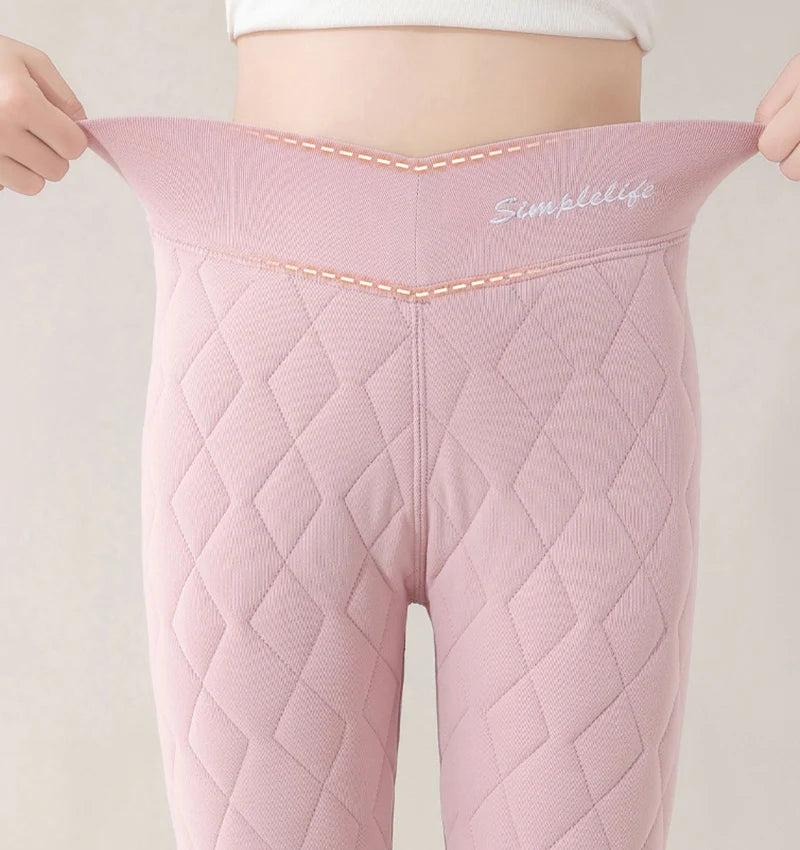 Women's High Waist Thick Thermal Pants Winter Windproof Knee Middle Aged Elderly Base Pant Elastic Waist Tummy Control Base Layer