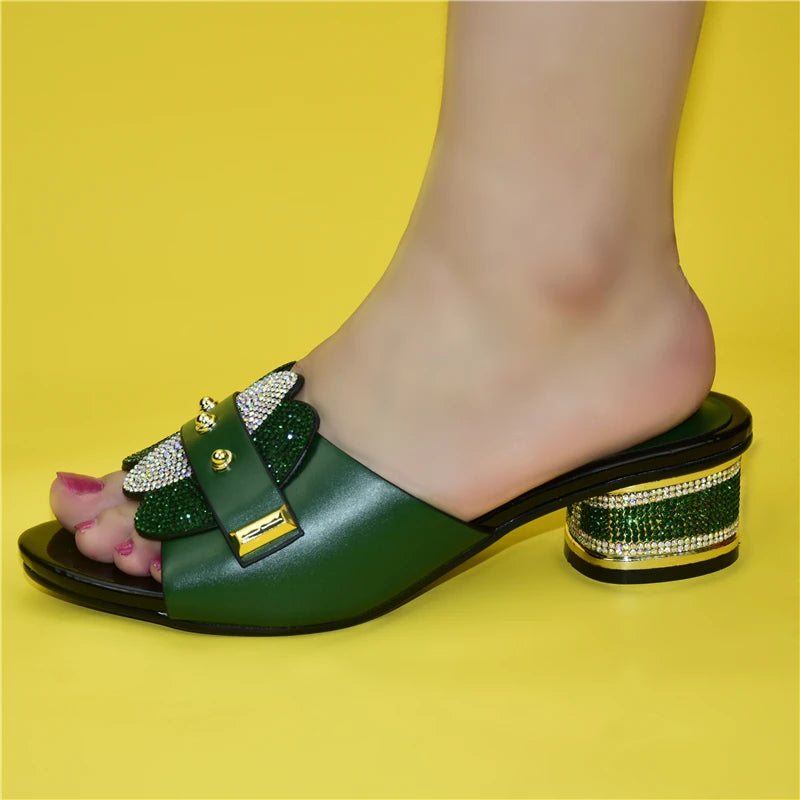 2025 Summer High Quality Italian Women Slippers Shoes With Elegant Heel Design Suitable for African Wedding Party