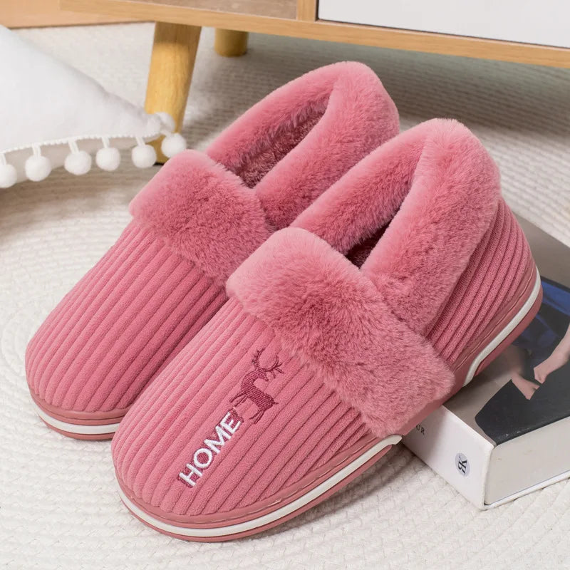 Men's Warm Plush House Slippers Indoor Anti-slip Winter Fluffy Slides With Waterproof Short Plush Male Cotton Shoes