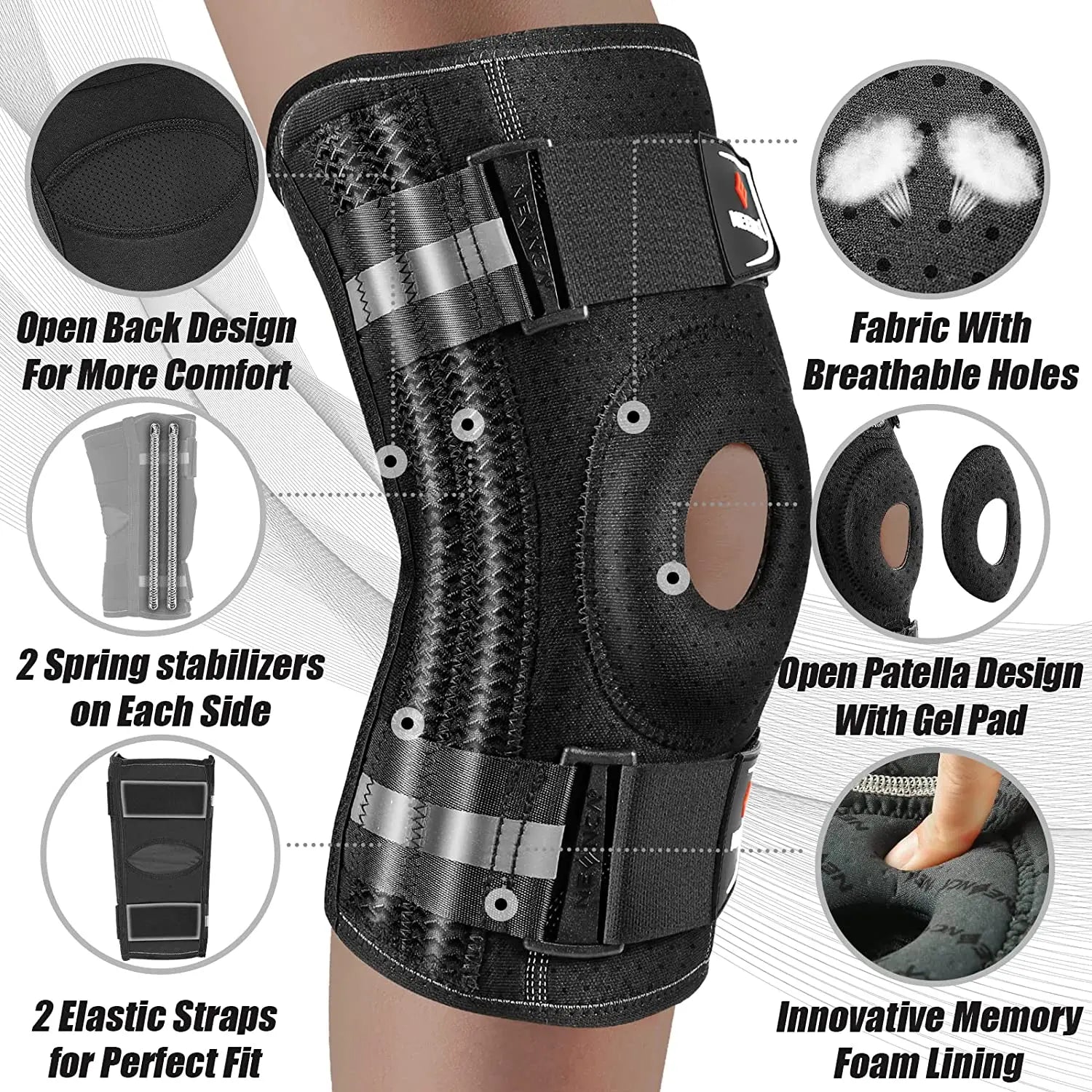 Knee Brace For Knee Pain With Patella Gel Pad And Side Stabilizers - Knee Support For Arthritis, Meniscus Tear, & Injury Recovery