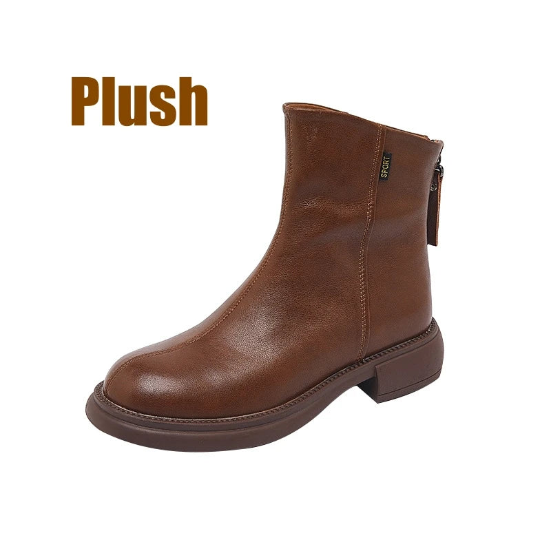 Women's Genuine Leather Female mother Ankle Boots Shoes Split Zipper Winter Fur Plush Warm Autumn Zapateos Mujer Platform