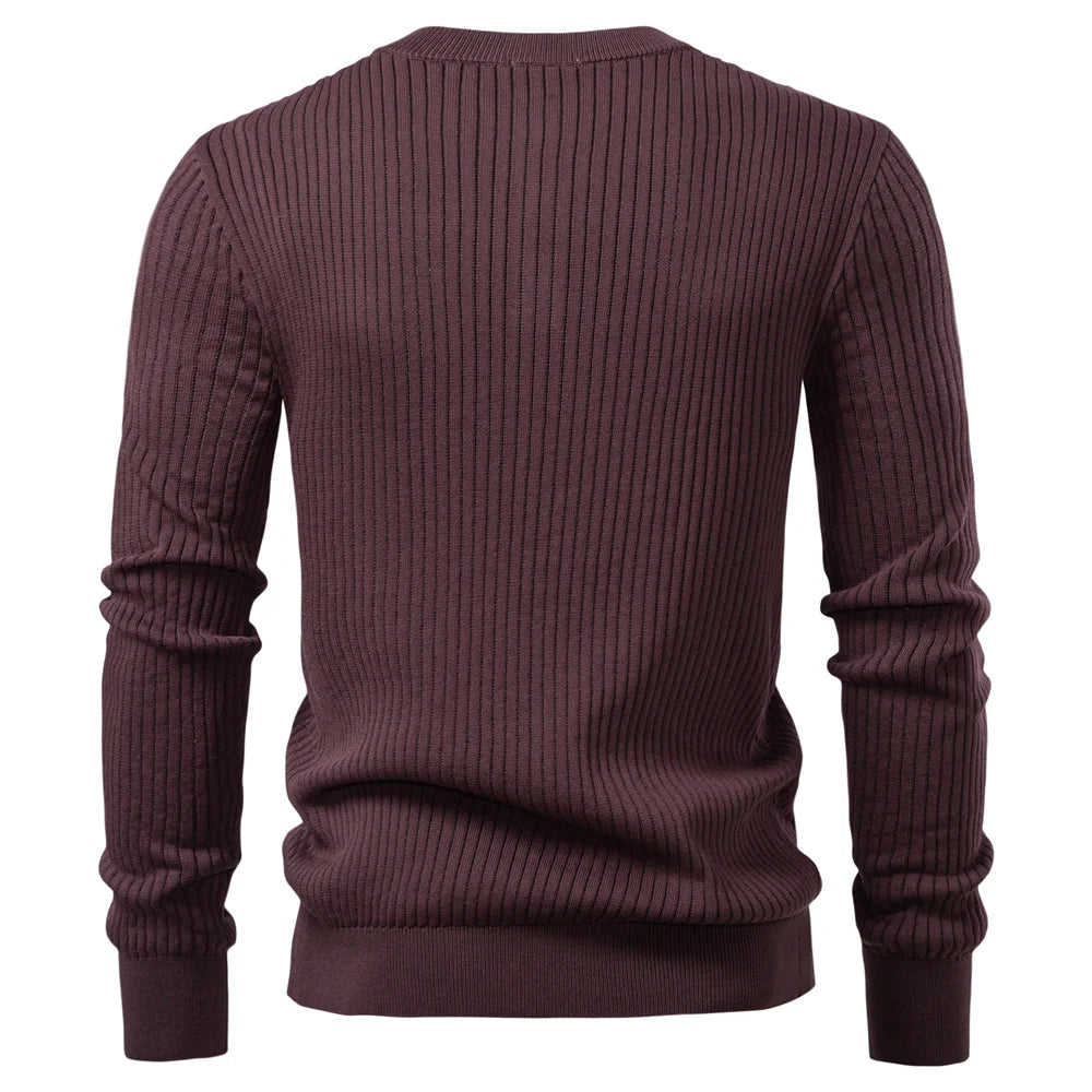 Men's Long Sleeve T-Shirt Fashion Knitted Slim Fit Polo Sweater Ribbed Henley Collar T-Shirt For Men