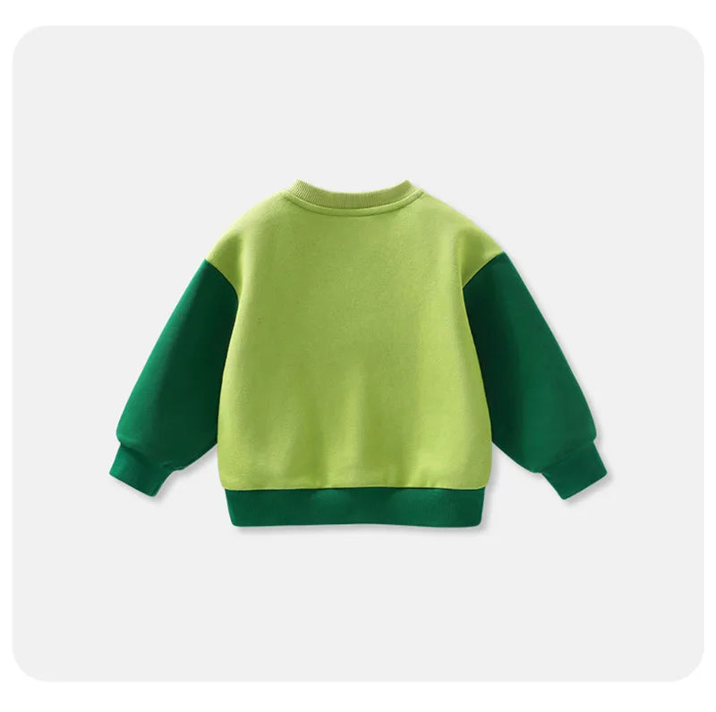 New Spring Kids Green Hoodie Children Cartoon Dinosaur Sweatshirt Girls Tops Boys Colour Block Outwear 12M-6T Unisex