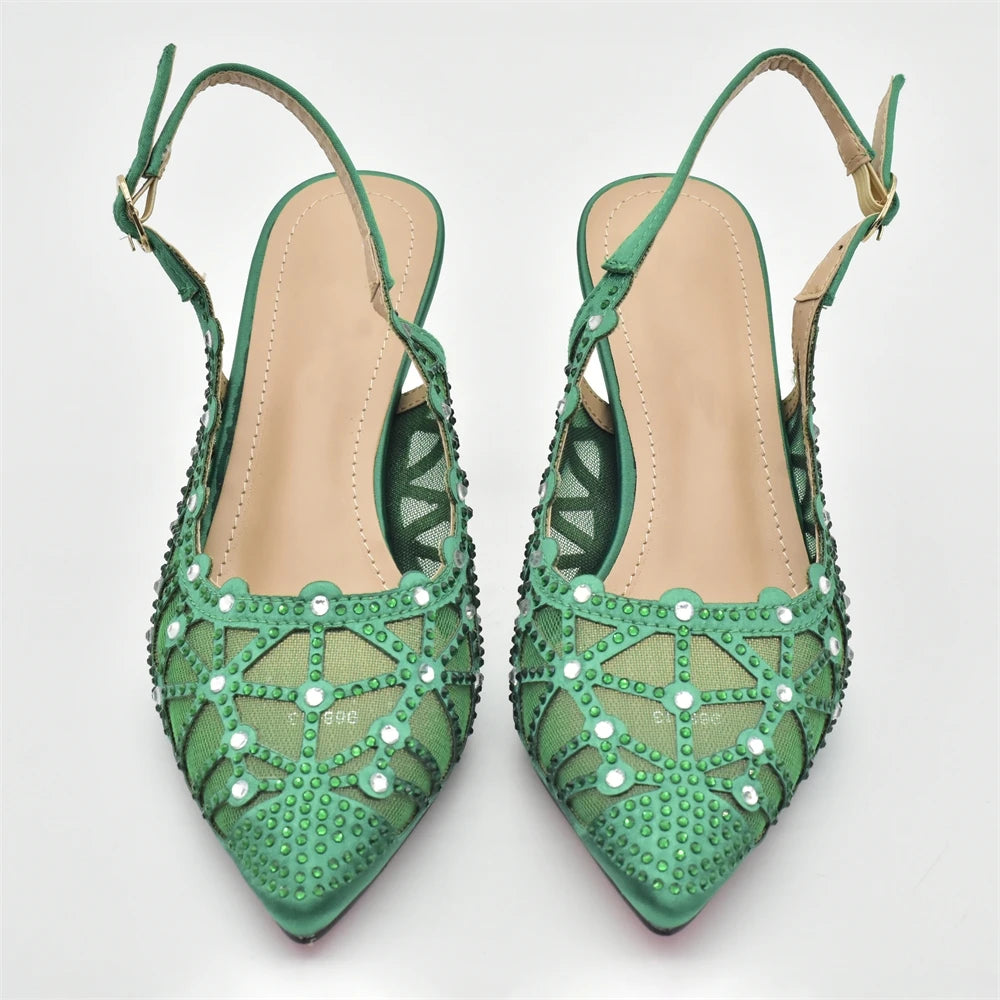 Hollow Design Trendy African Matching Shoes and Bags Italy Rhinestone Women Party Pumps for Women Elegant Wedding Shoes Bride