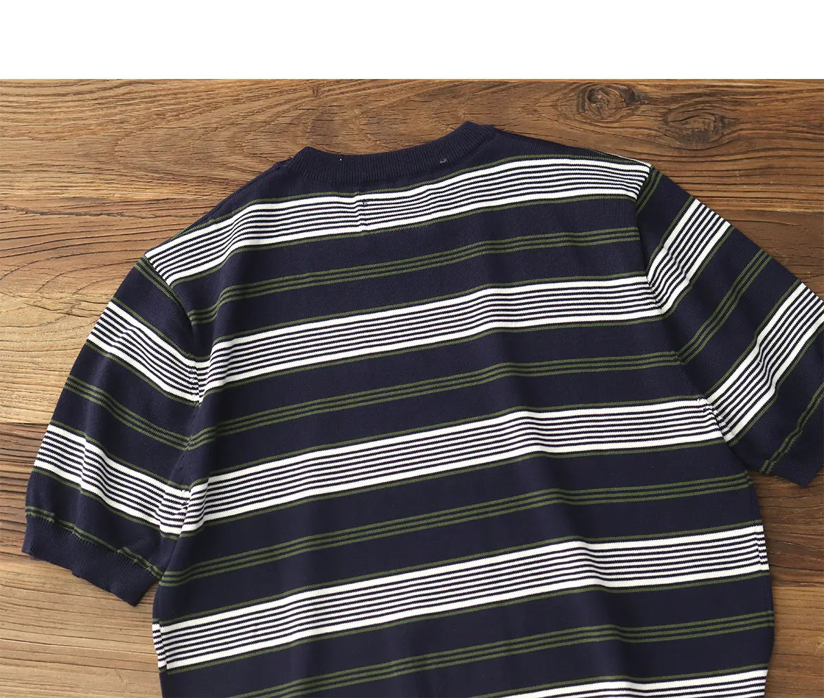 2025 Zomer Nieuwe Amerikaanse Retro 280G Korte Mouw O-hals Gebreid Gestreept T-shirt Heren Eenvoudig 100% Katoen Gewassen Casual Slim Tops