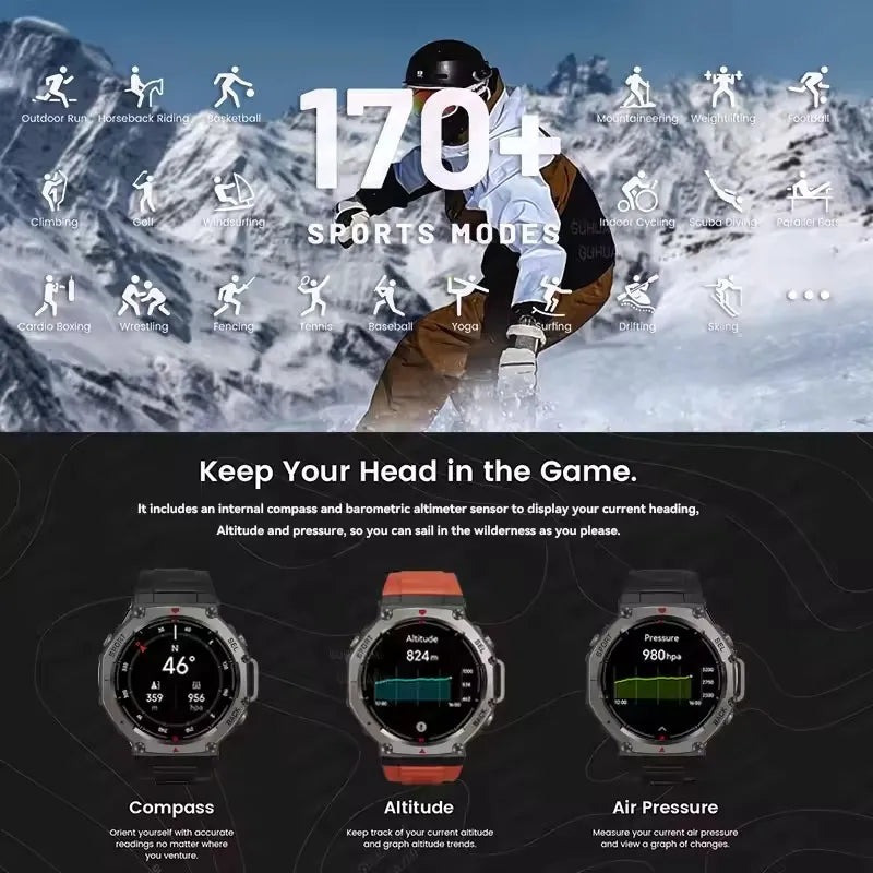 2025 Precise GPS Smart Watch 10ATM Waterdicht Ingebouwde Dual-Band GNSS Kompas Militaire Sport Smartwatch Voor Mannen - Compatibel met Xiaomi IOS