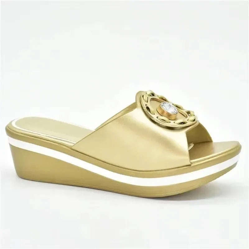 African Party Shoes Decorated with Metal Wedding Shoes for Women Bride Wedges Shoes for Women Luxury Shoes