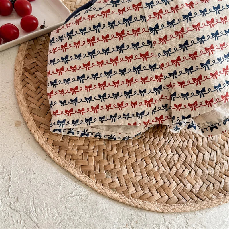 2025 Zomer Nieuwe Baby Meisjes Strik Print Shorts Katoenen Kinderen Losse Shorts Kinderen Veelzijdige Casual Broek Ademende Peuterkleding 4-6Y