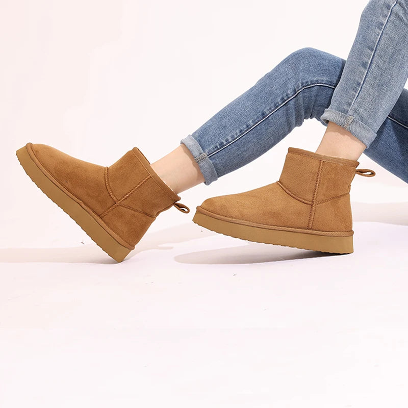 Women's Winter Classic Snow Boots Warm and Comfy Flat Furry Boots Outdoor and Indoor Non-Slip Fluffy Female Cotton Shoes