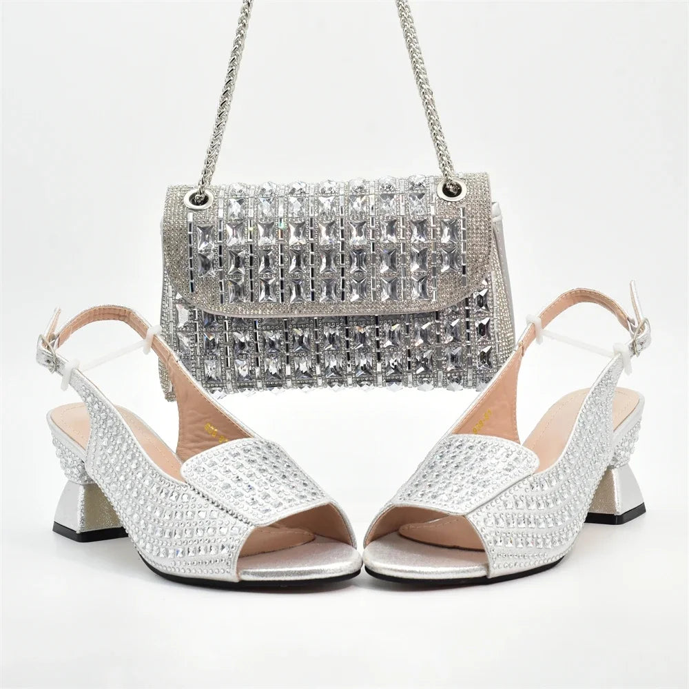 Italian Design Elegant Evening Shoes and Bag Set African Crystal Comfortable Shoes and Bag Commuter Women's Shoes