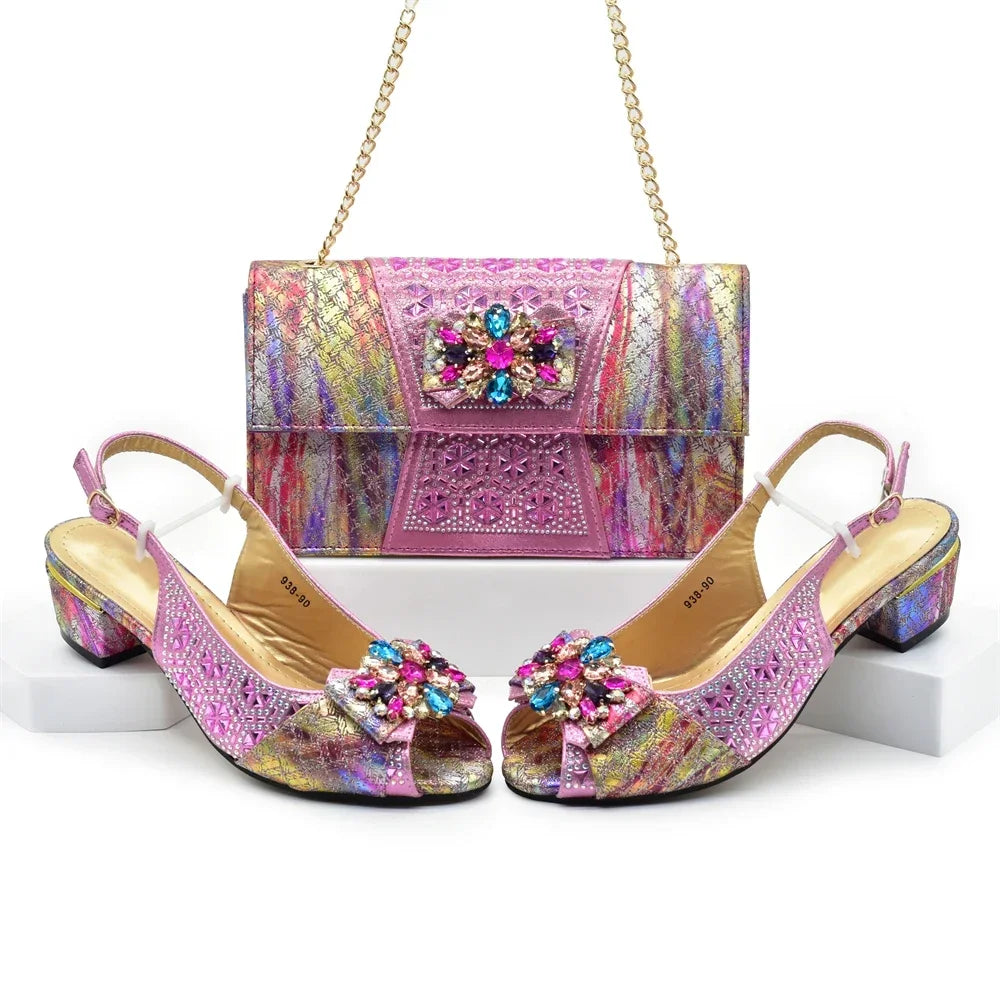 Orange Shoe and Bag Set Luxury Designer Shoes Women Matching Wedding Shoes and Bags Decorated with Rhinestone