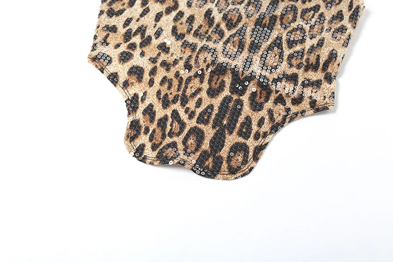 Leopard Sequin 2 Piece Set Women 2025 Summer Trend Backless Crop Top + Skinny Mini Skirt Matching Street Sexy Wild Suit For Women