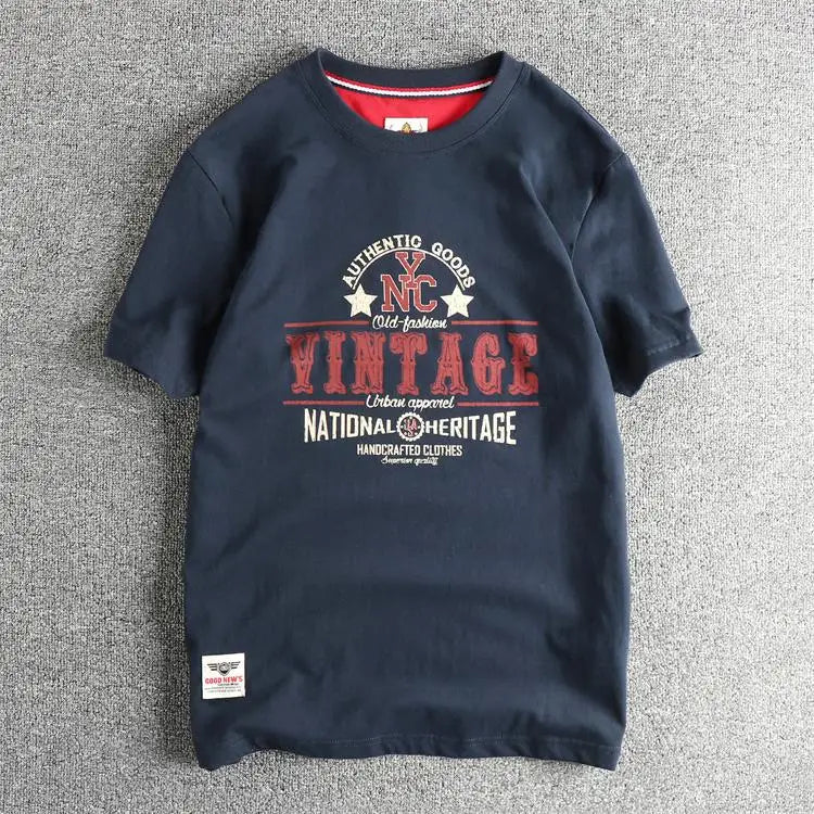 2025 Summer New American Retro Short Sleeve O-neck Letter Printed T-shirt Men's Fashion 100% Cotton Washed Casual Youth Tops