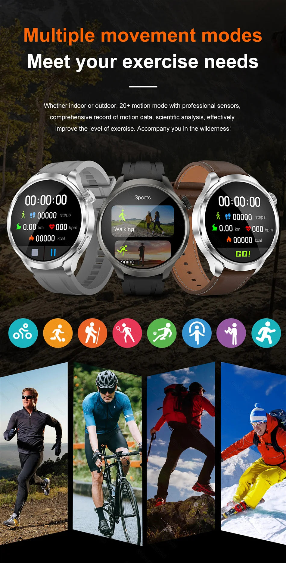 GPS Sports Smartwatch Men AMOLED Screen Compass Altimeter Heart rate BP NFC Bluetooth Call Smart Watch For Men - Compatible With HUAWEI IOS